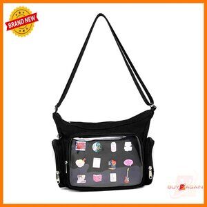 Canvas Ita Bag Crossbody with Anime Pin Display, Adjustable Strap, Multiple